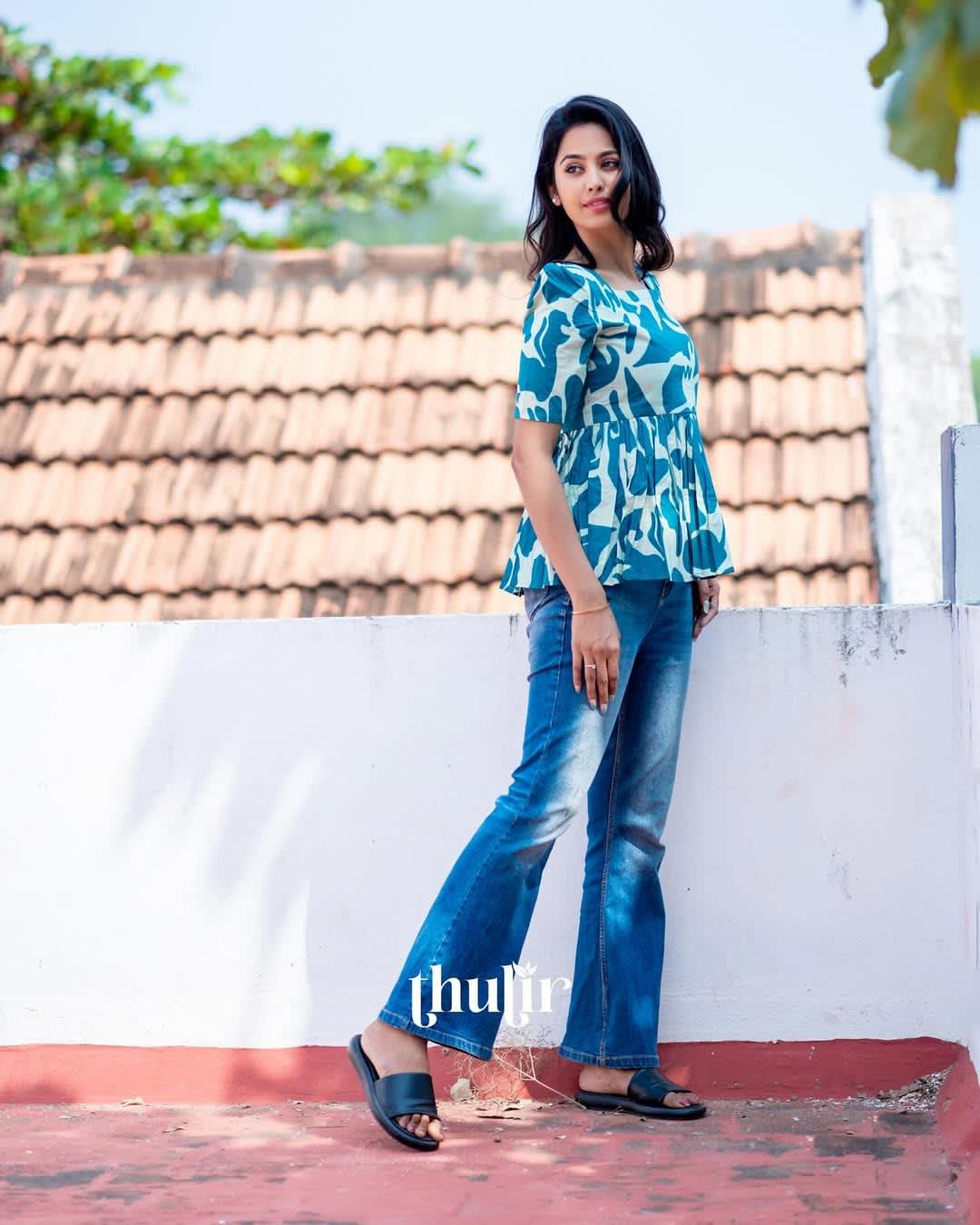 Blue Printed Peplum Top